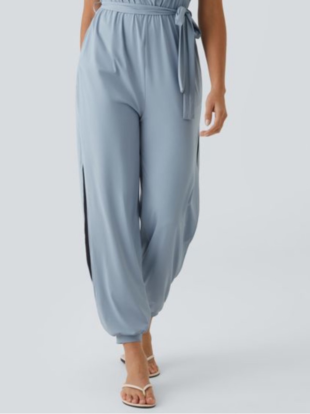 Halara Sleeveless Tie Back Belted Pocket Cut Out Cool Touch Jumpsuit-UPF50+   S - Picture 8 of 11